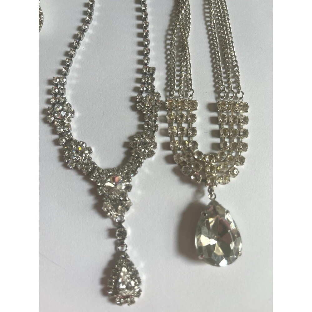 Clear Rhinestone Jewelry Lot 7 Pc 3 Pairs Earrings 2 Necklaces Bridal Prom Glam
